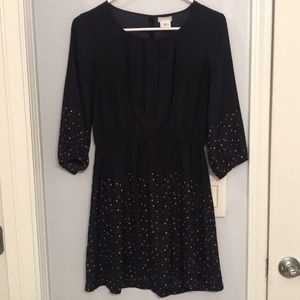 Navy dress with colorful spots